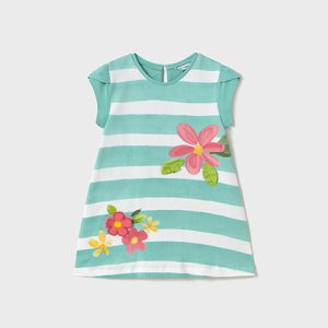 Abito prendisole MAYORAL in cotone fantasia a righe turchese con stampa floreale