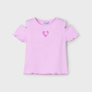 T-shirt MAYORAL per bambina color rosa a costine con cuore centrale