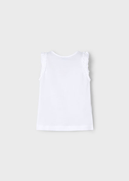 Canotta MAYORAL per bambina color bianco con stampa centrale e rouches sulle spalle - immagine 3