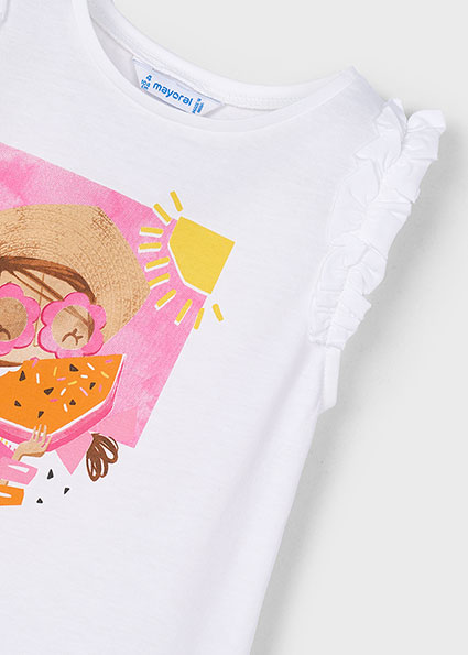 Canotta MAYORAL per bambina color bianco con stampa centrale e rouches sulle spalle - immagine 4
