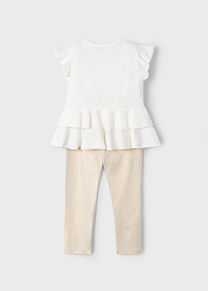 Completo MAYORAL per bambina con legging lungo dorato e t-shirt con volants e glitter - immagine 4