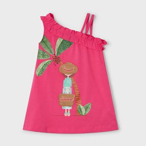 Abitino prendisole monospalla e volants MAYORAL per bambina color PEONIA