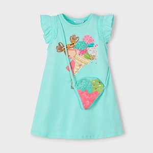 Abitino prendisole smanicato MAYORAL per bambina color ACQUA + borsetta