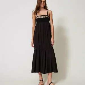 Abito lungo in maglia con ricamo Twinset