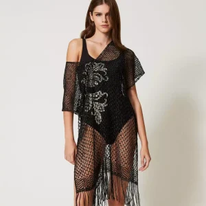Poncho in rete lurex con frange TWINSET