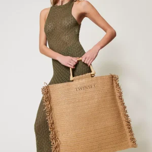 Borsa shopper effetto paglia con frange TWINSET