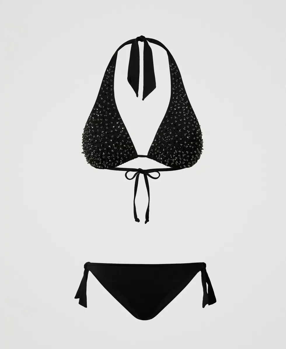 BIKINI Triangolo Vela e Slip fiocchi con paillettes e perline Twinset