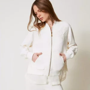 Felpa con ricamo e inserto in organza Twinset