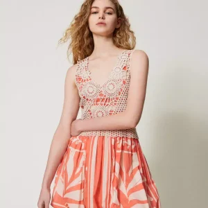 Abito corto in mussola e crochet Twinset