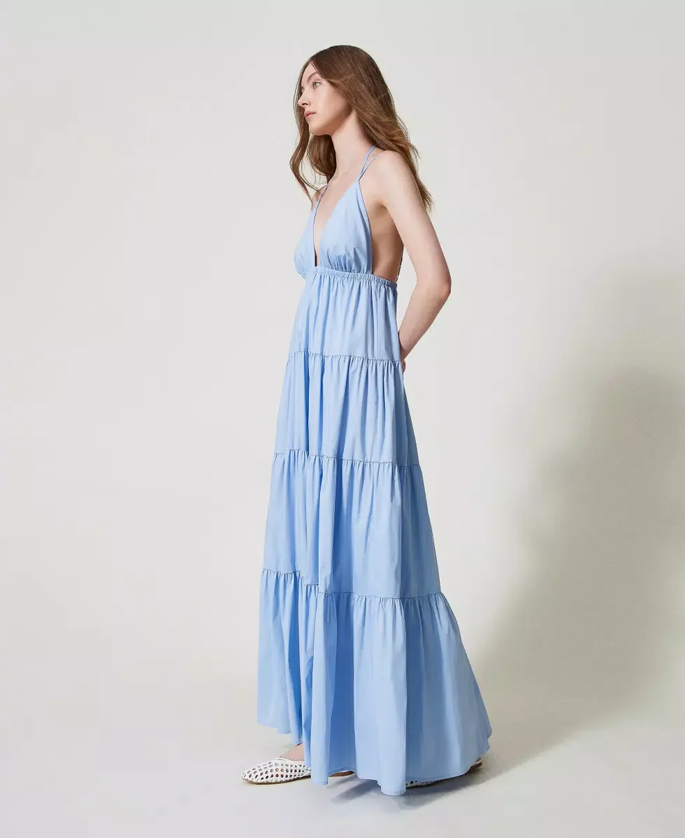 Abito lungo in popeline con balze Twinset - immagine 4