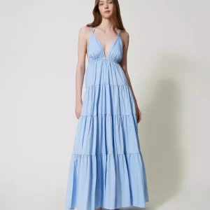 Abito lungo in popeline con balze Twinset