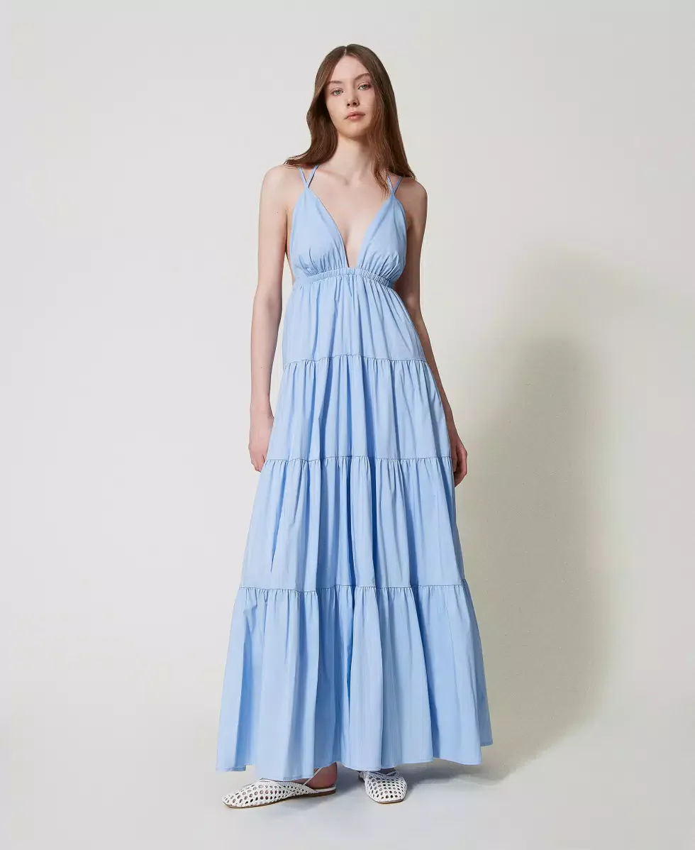 Abito lungo in popeline con balze Twinset - immagine 2