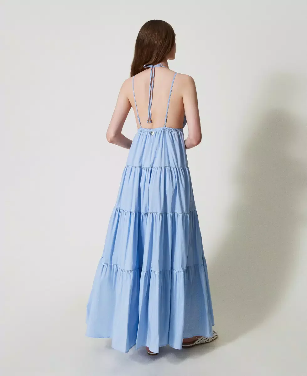 Abito lungo in popeline con balze Twinset - immagine 5