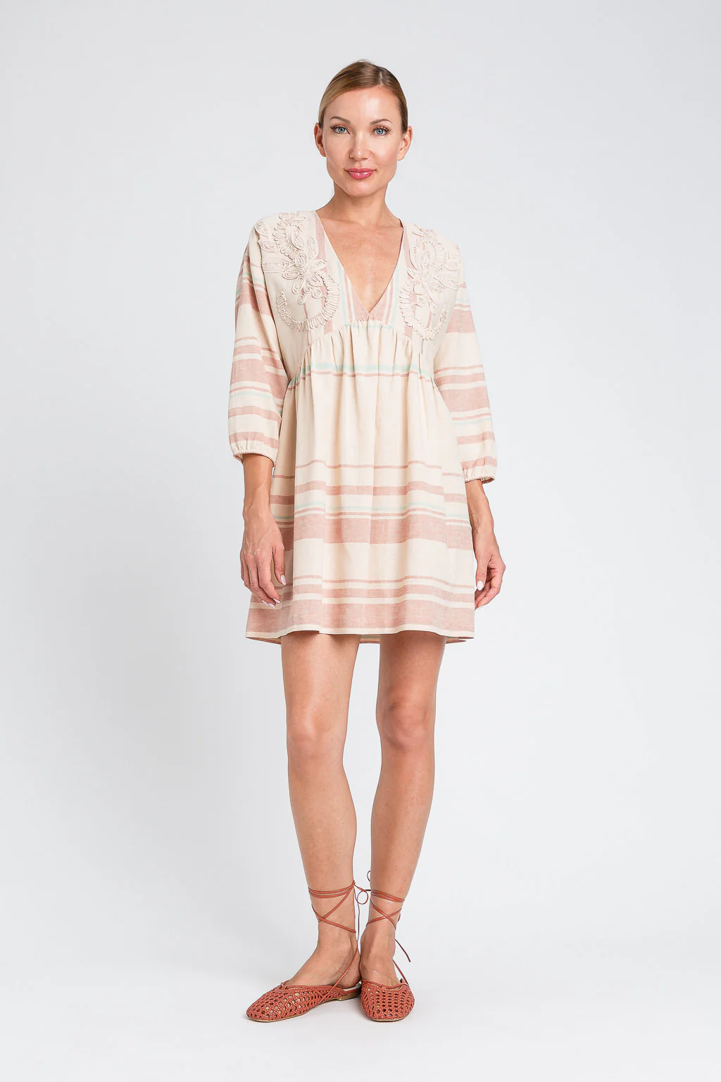 Caftano corto in misto lino con ricami Twinset - immagine 8