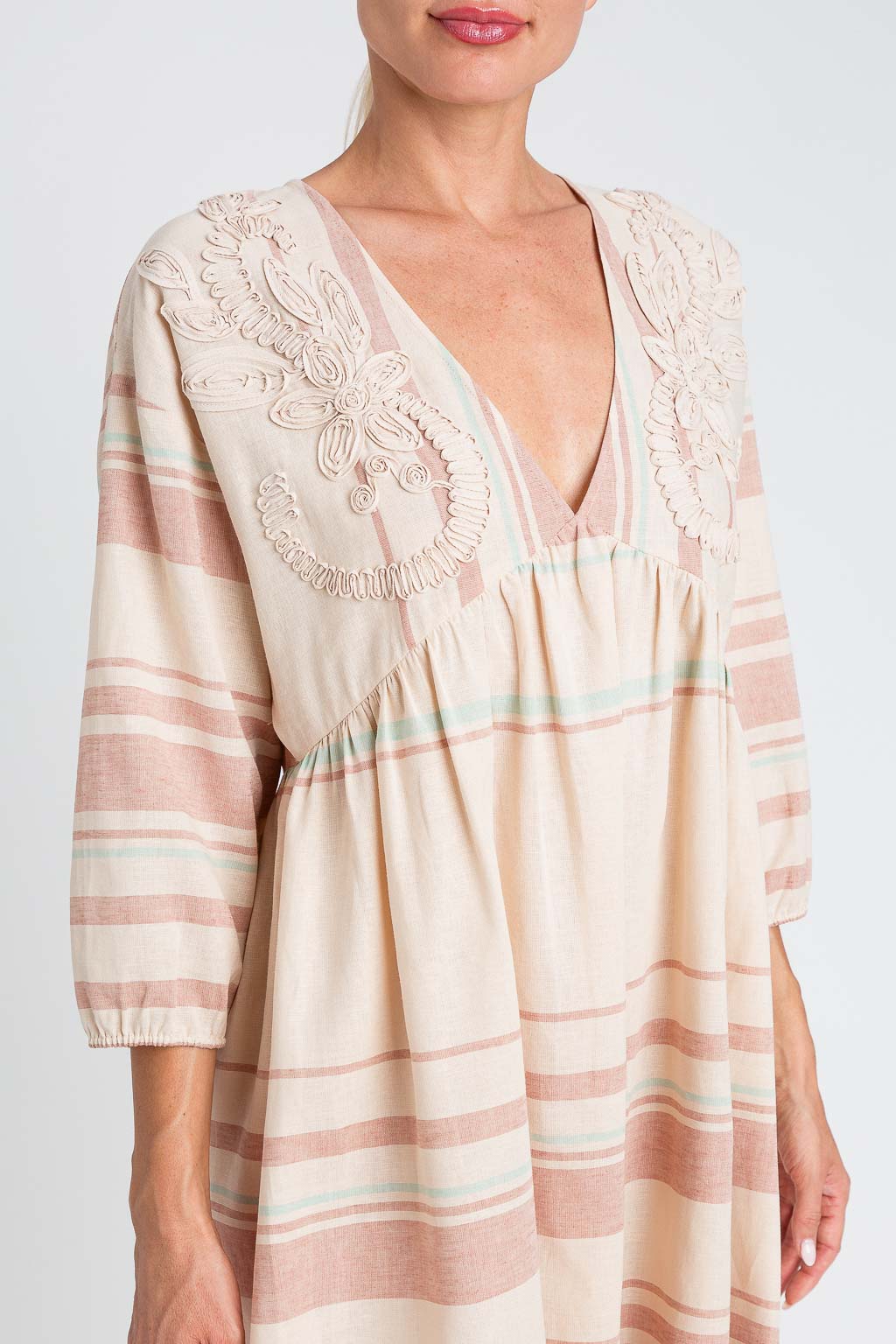 Caftano corto in misto lino con ricami Twinset - immagine 5