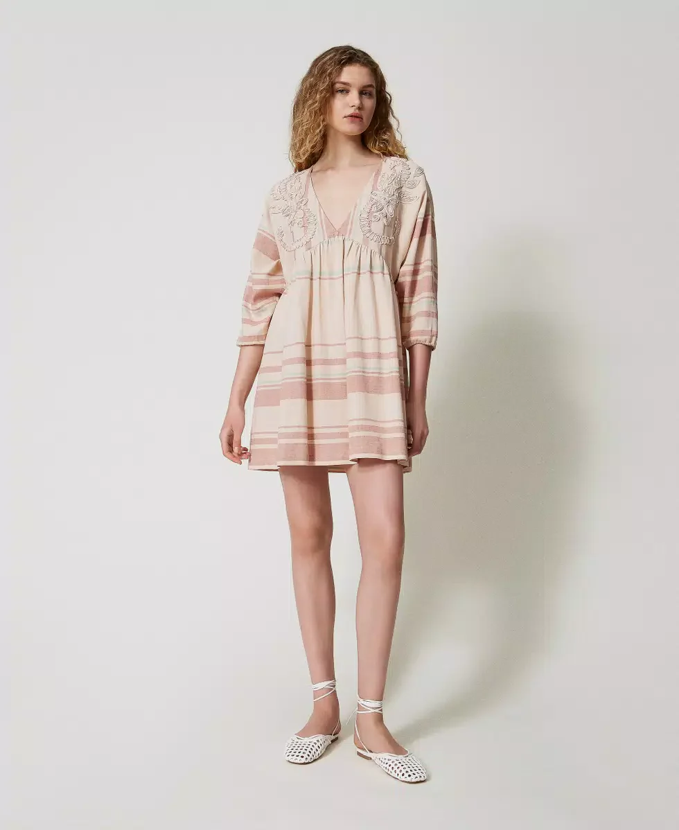 Caftano corto in misto lino con ricami Twinset - immagine 2