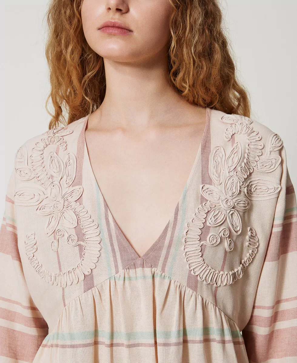 Caftano corto in misto lino con ricami Twinset - immagine 3