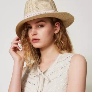 Cappello effetto rafia con ricamo Twinset