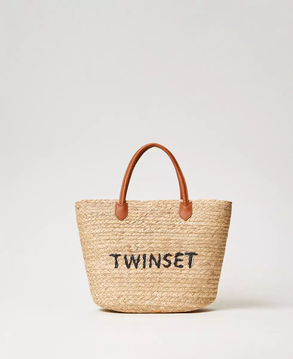 Borsa shopper in paglia con log Twinset - immagine 3