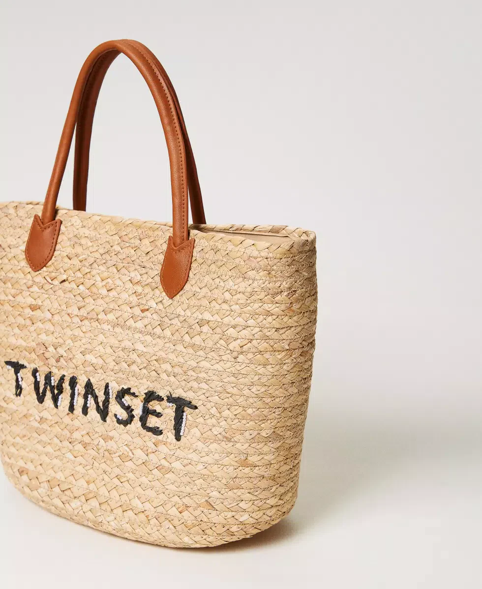 Borsa shopper in paglia con log Twinset - immagine 4