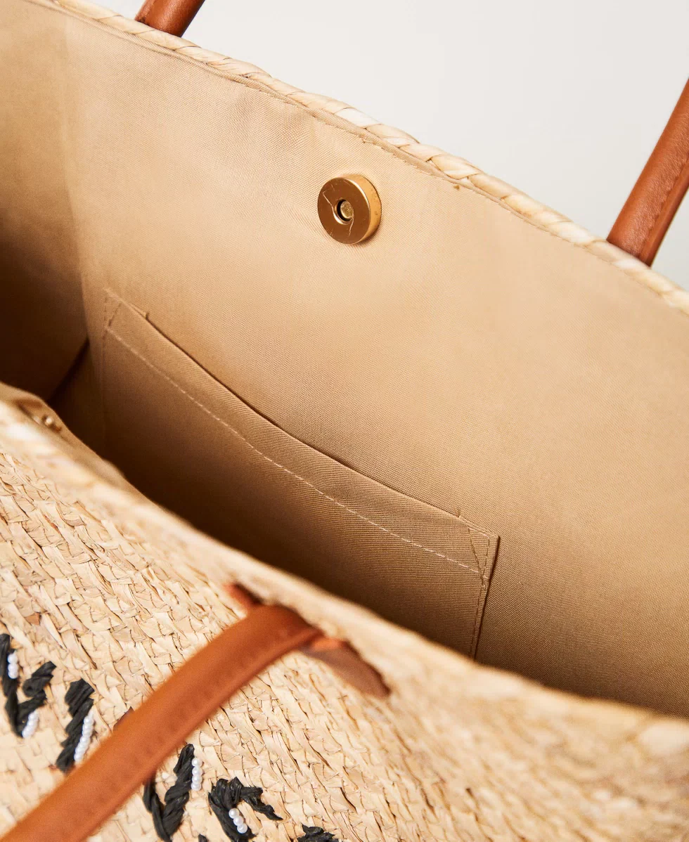 Borsa shopper in paglia con log Twinset - immagine 5