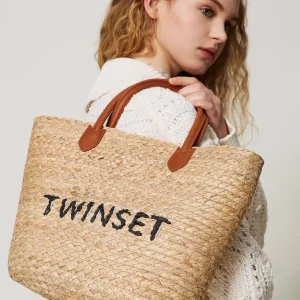 Borsa shopper in paglia con log Twinset