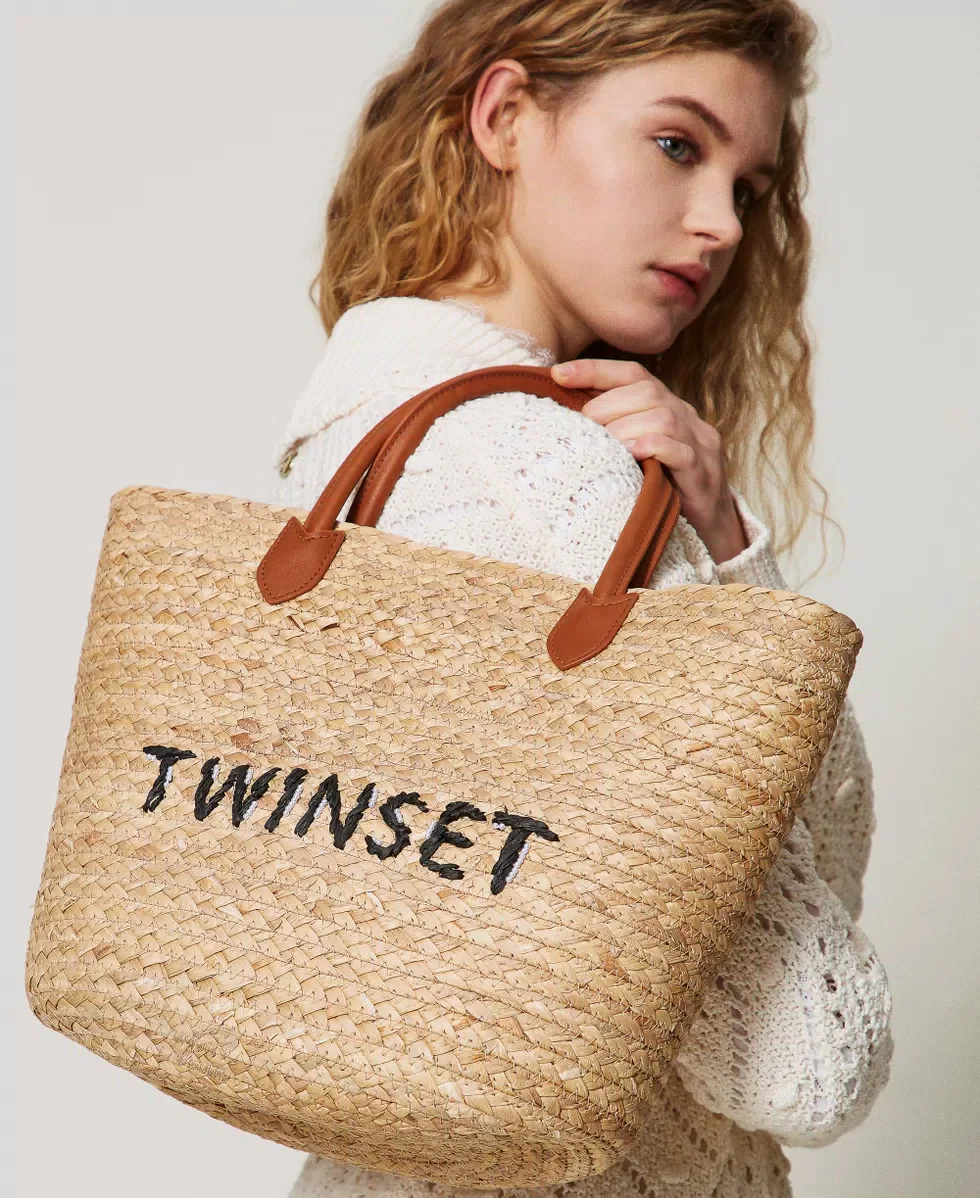Borsa shopper in paglia con log Twinset