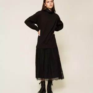 Abito longuette in felpa e pizzo Twinset