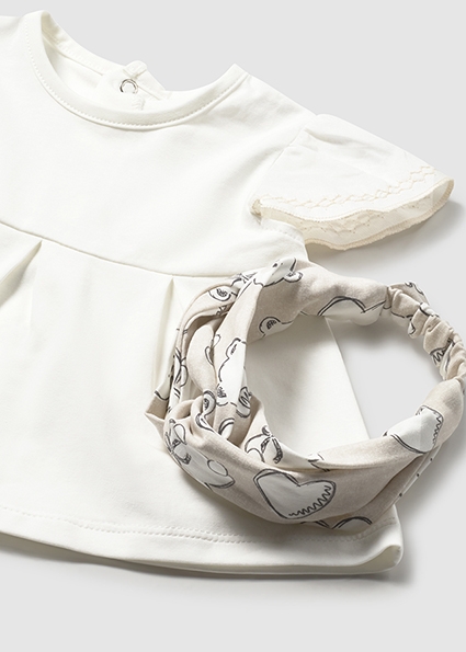Completo MAYORAL per neonata in cotone con t-shirt panna e legging con orsetti + fascetta - immagine 4