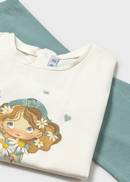 Completo 3 pezzi MAYORAL primaverile con giacchina verde con margherite, t-shirt e legging verde - immagine 5