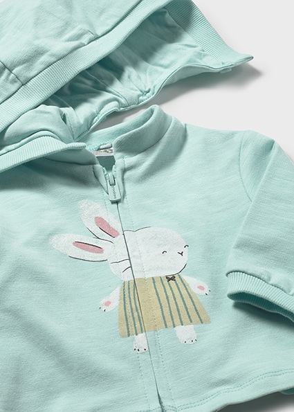 Completo 3 pezzi MAYORAL primaverile con giacchina anice con coniglietto, t-shirt e legging a cuoricini - immagine 3