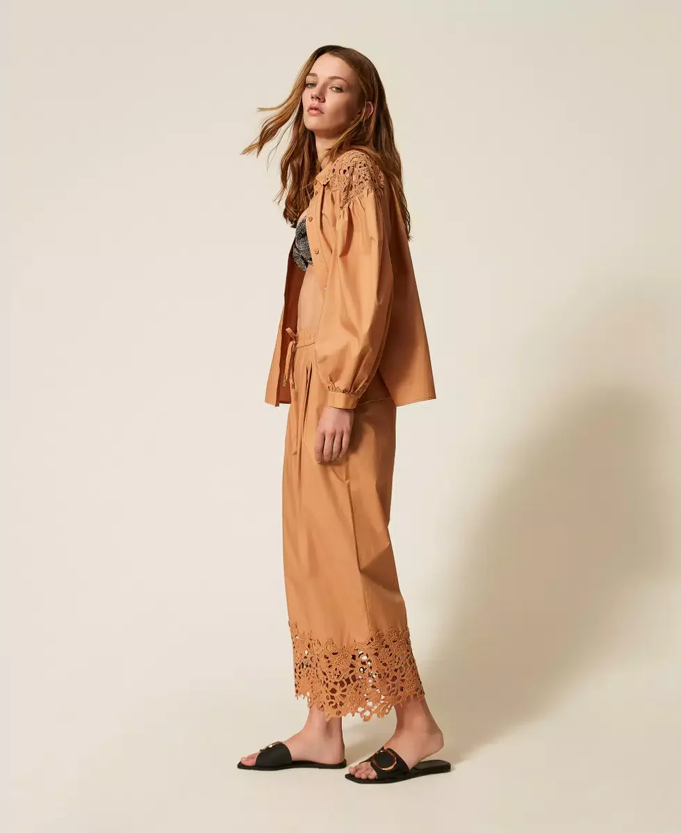 Pantaloni ampi in popeline con macramè Twinset - immagine 5