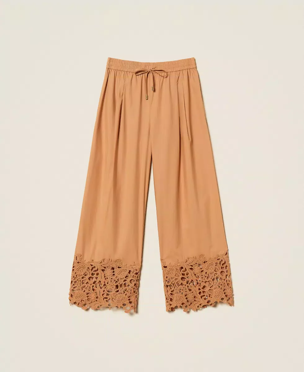 Pantaloni ampi in popeline con macramè Twinset - immagine 4