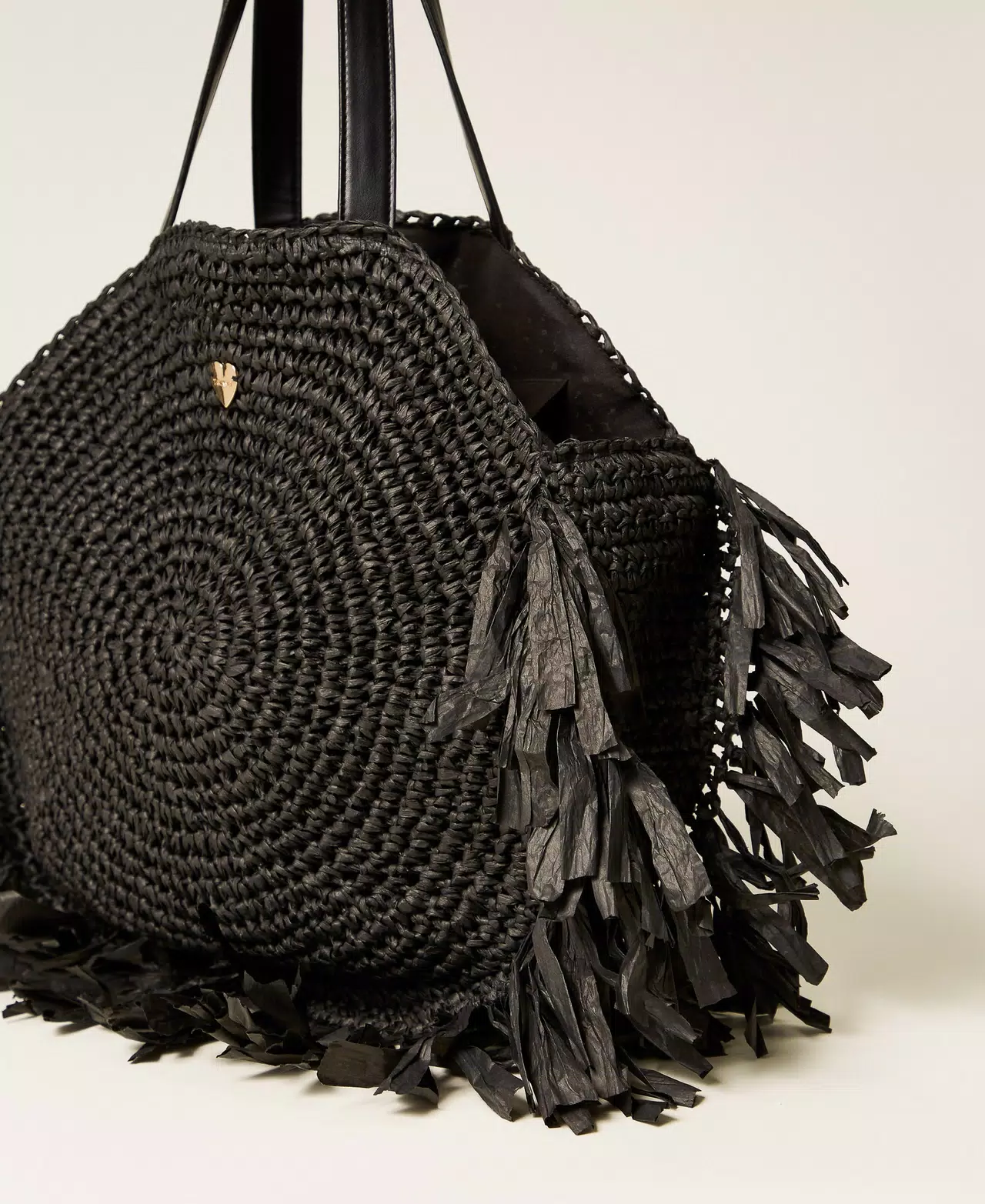 Borsa shopper tonda in rafia con frange TWINSET - immagine 4