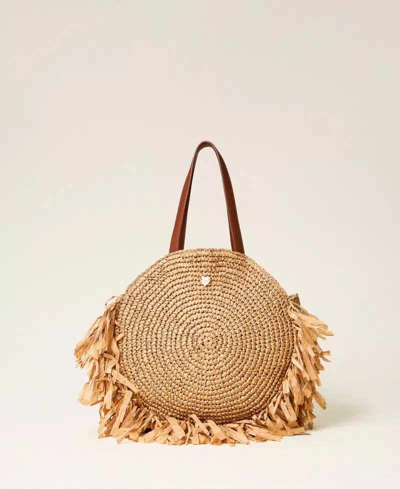 Borsa shopper tonda in rafia con frange TWINSET - immagine 3