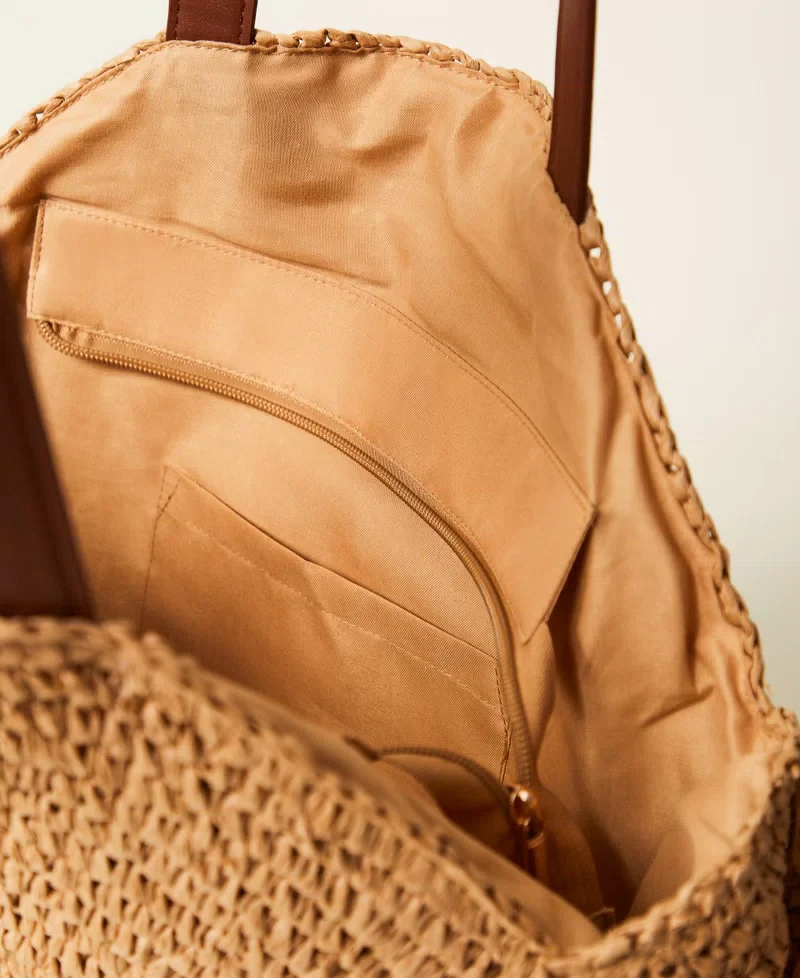 Borsa shopper tonda in rafia con frange TWINSET - immagine 6