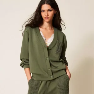 Cardigan in tessuto scuba con crochet Twinset