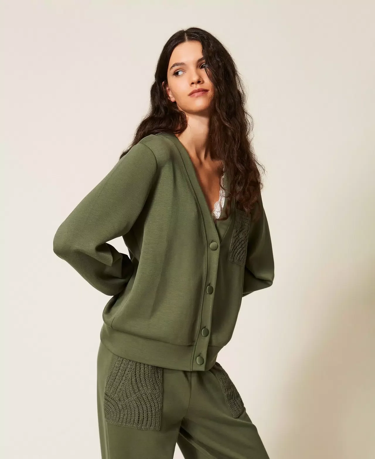 Cardigan in tessuto scuba con crochet Twinset - immagine 4