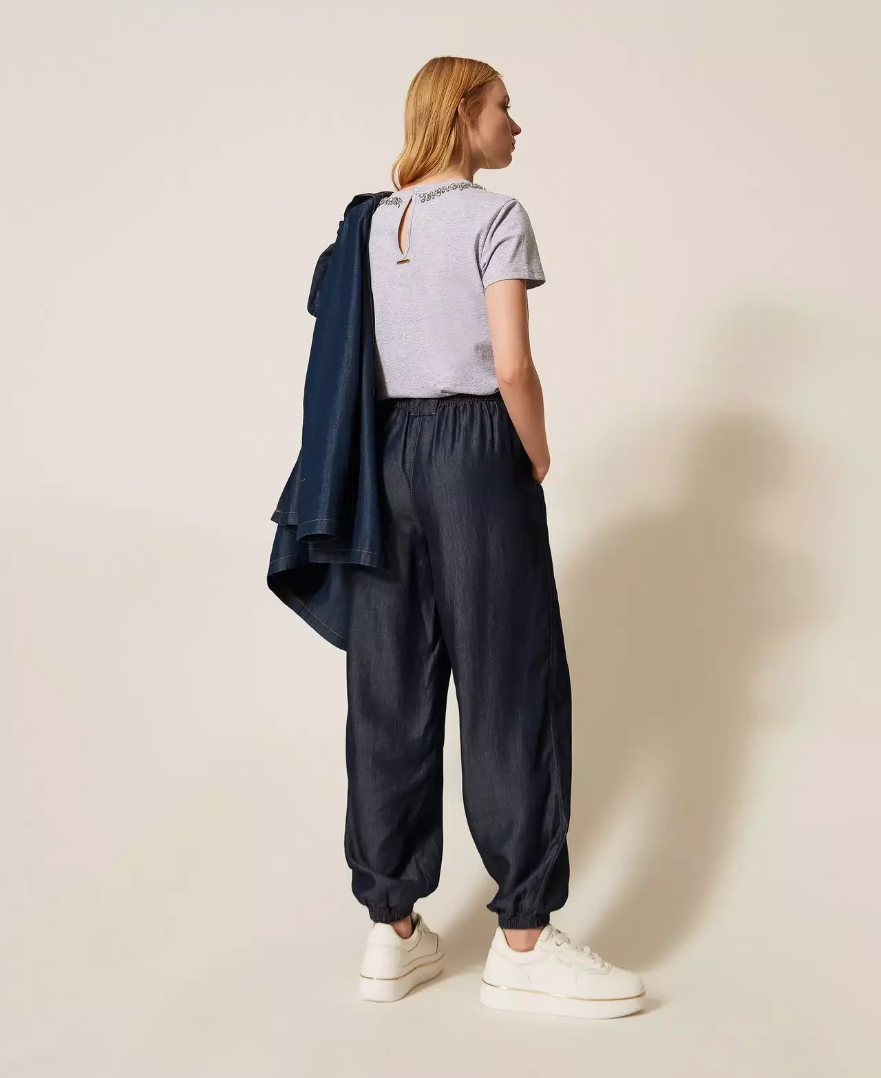 Pantaloni joggers in chambray TWINSET - immagine 3