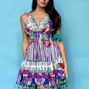 Abito donna ANTICA SARTORIA POSITANO, modello in fantasia color bianco e lilla