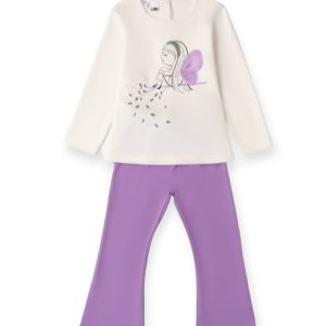 Completo IDO per bambina in caldo cotone invernale color panna e lilla