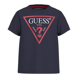 T-shirt GUESS per ragazzo color blu con logo GUESS rosso