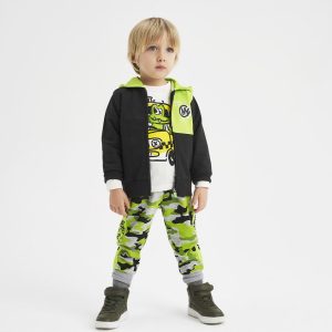 Tuta IDO manica lunga per bambino color verde fluo e nero