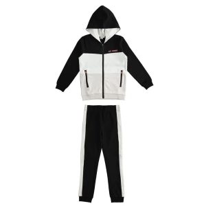 Completo  tuta IDO primaverile 2 pezzi con felpa zip e pantalone nero con banda laterale