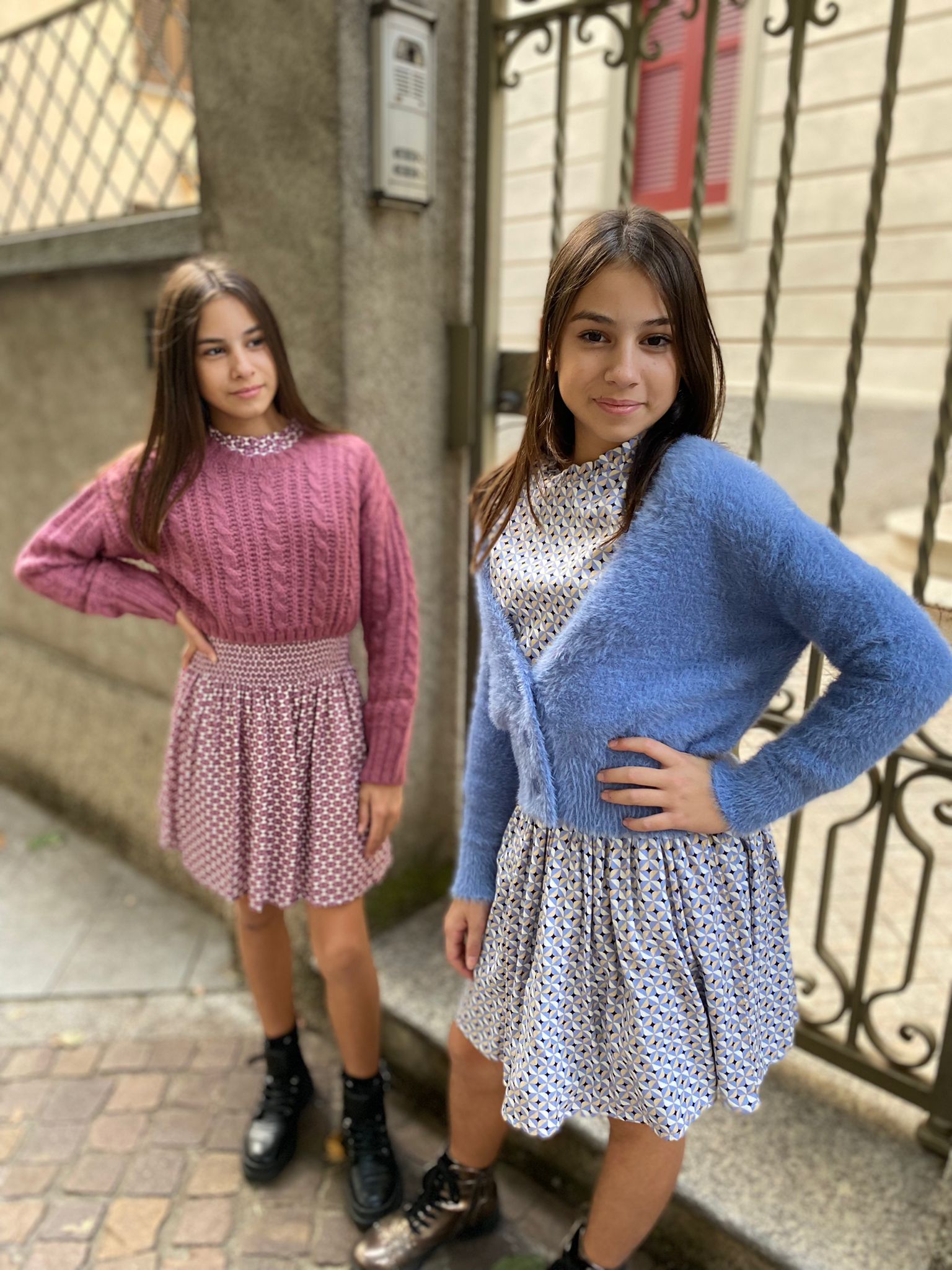 Abito IDO per ragazza color azzurro con motivo + maglioncino in pelliccetta color azzurro - immagine 4