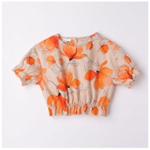 Blusa corta  IDO  per ragazza modello cropped con arricciatura color beige e arancio