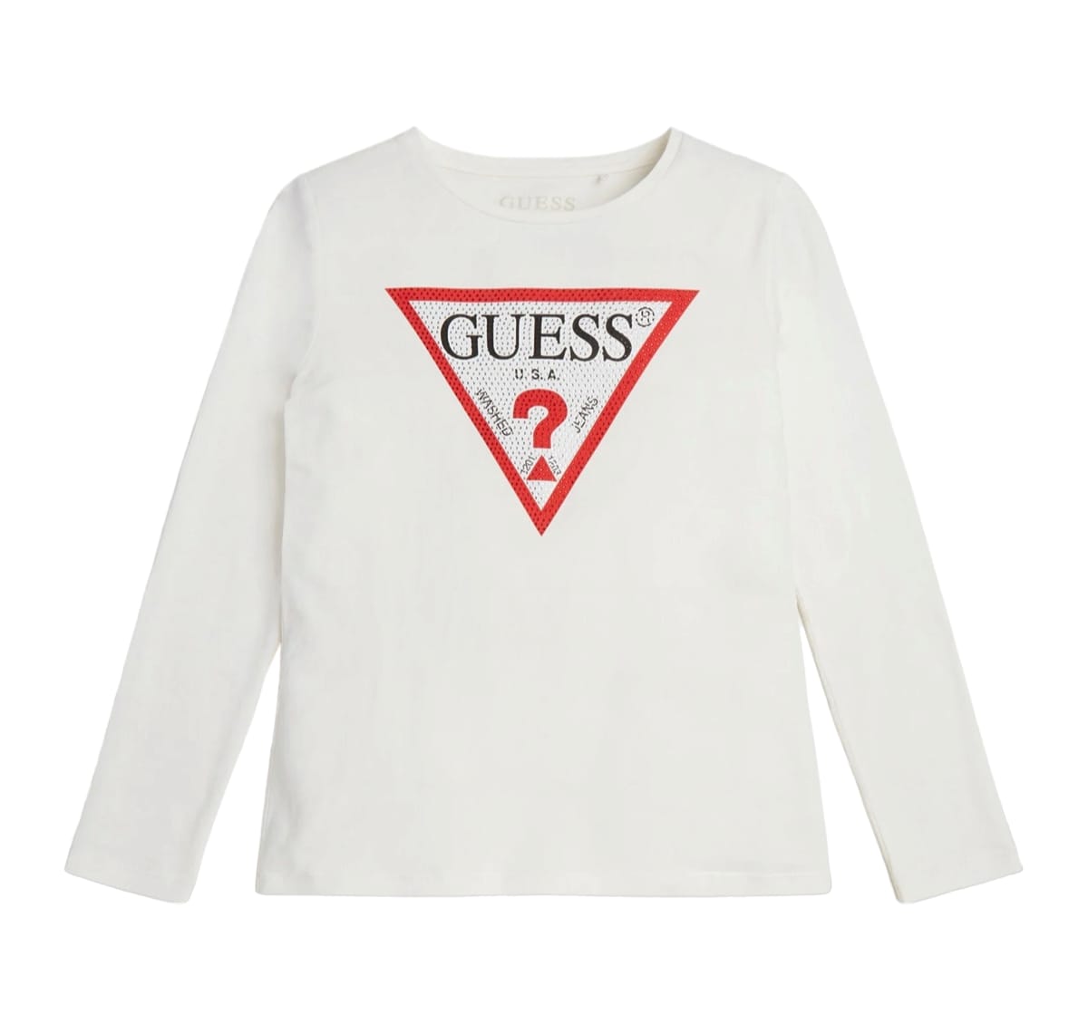 T-shirt GUESS per ragazza color bianco con logo centrale rosso e strass - immagine 2