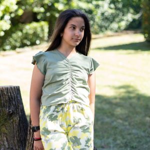 Completo estivo IDO in cotone per ragazza color giallo e verde militare