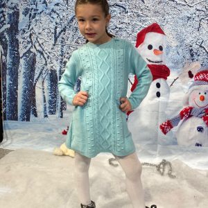 Abito IDO  per bambina in caldo cotone invernale color verde menta con lavorazione a coste