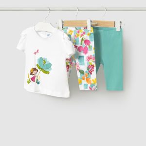 Completo 3 pezzi MAYORAL  per bambina con t-shirt bianca  e due legging abbinati